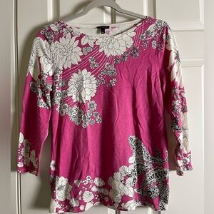 Talbots Floral Long Sleeve Top Sweater Pink and White Size S